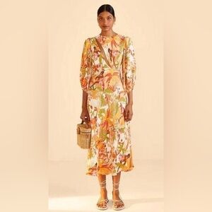 FARM Rio leopard forest sand midi dress XXS NWT 🎉 host pick!